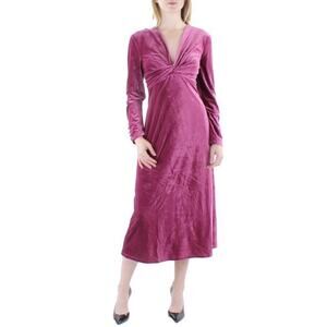 Maggy London Velvet Twist-Front Midi Dress in Berry